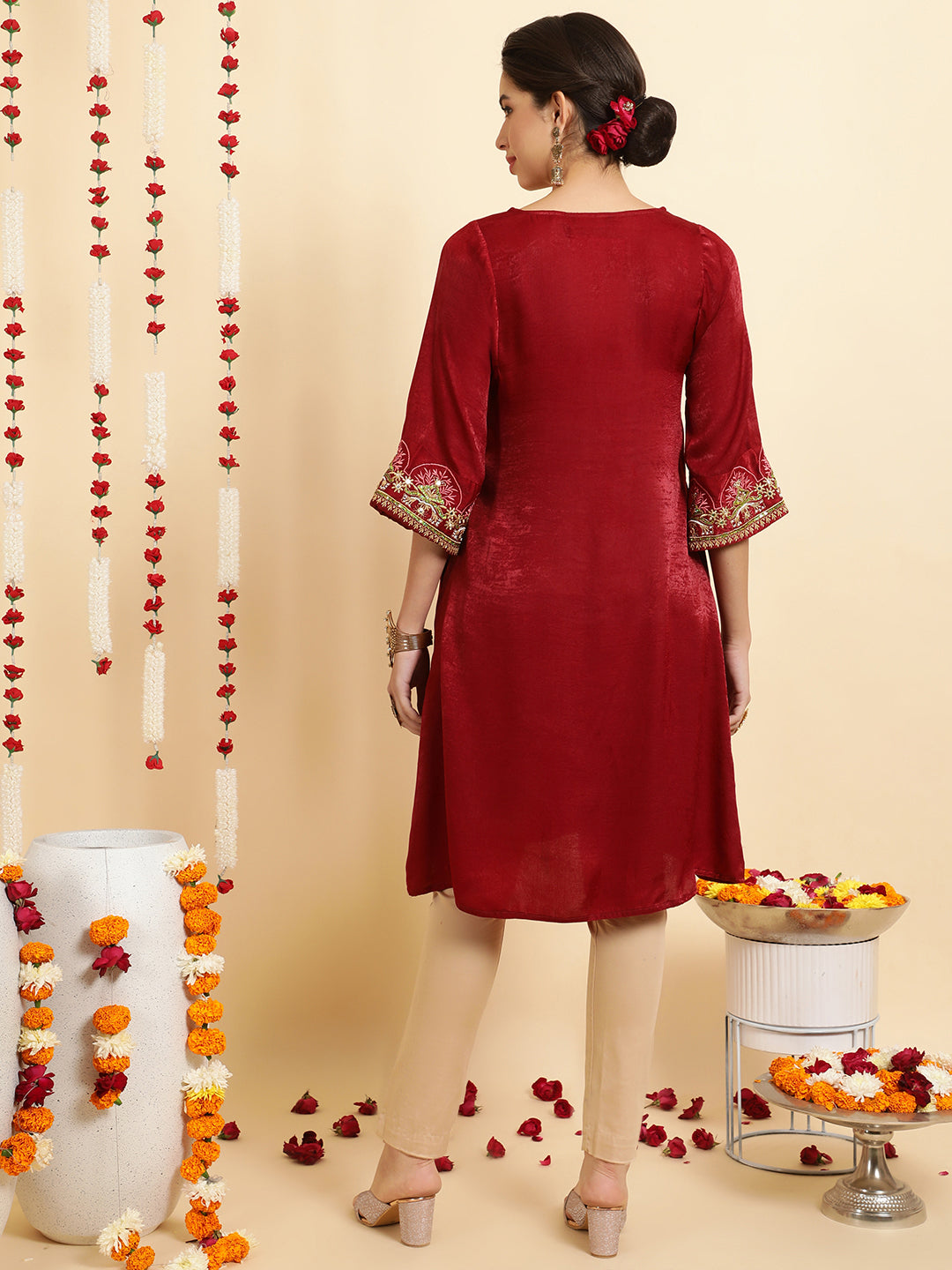 Maroon Zardozi Pakistani Velvet Kurta