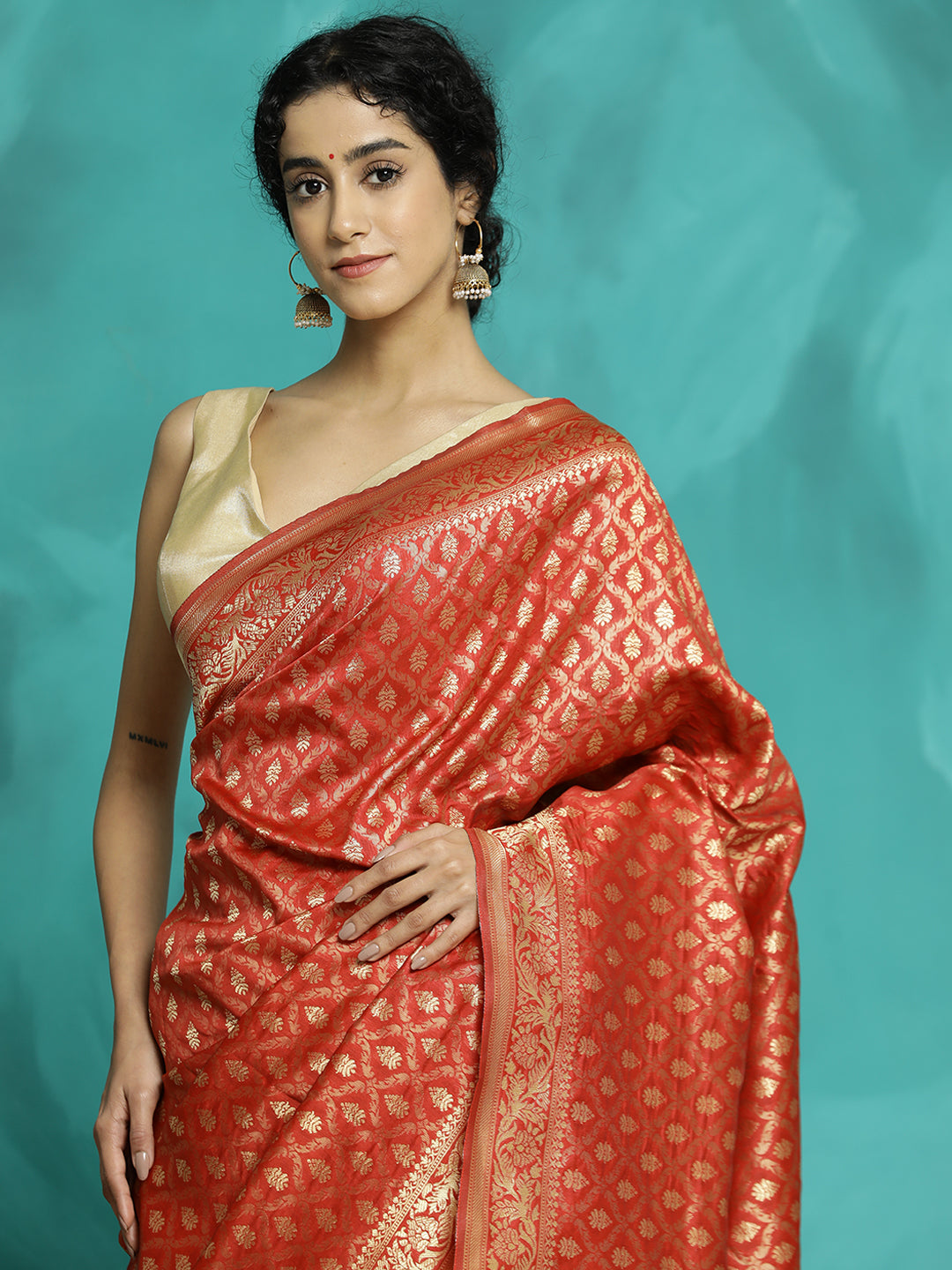 Zari Woven Design Heavy Red Banarasi Saree