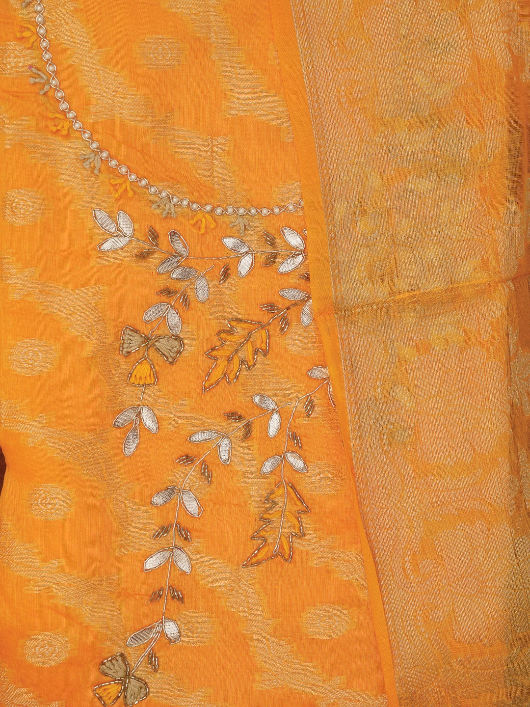 Mustard Zari Woven Silk Blend Dress Material with Dupatta
