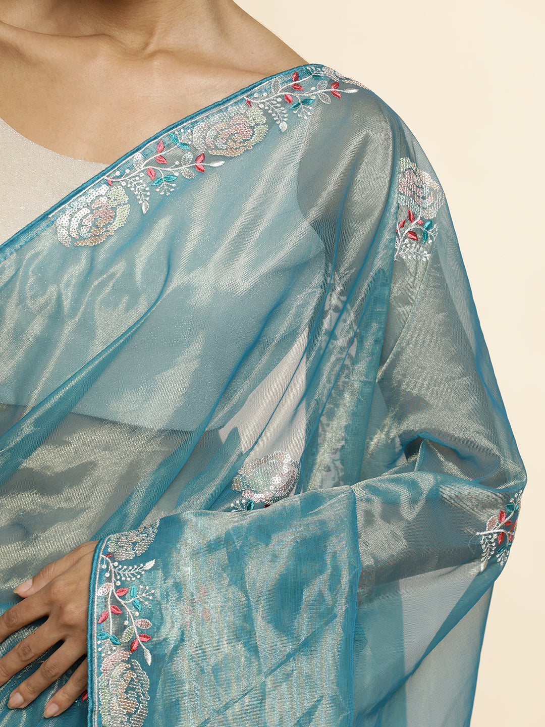 Golden Net Party Wear Sequin Work Saree