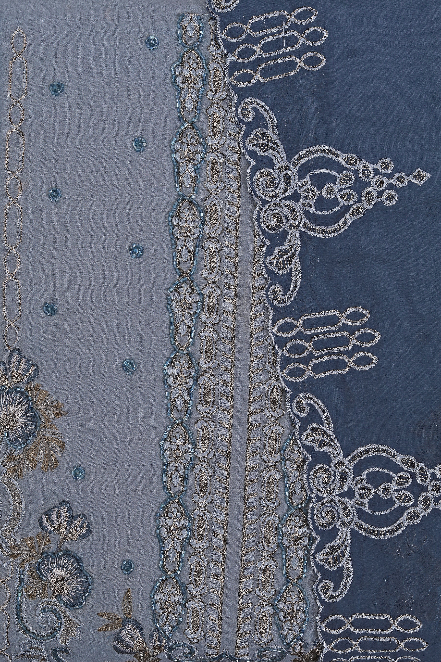 Light Blue Embroidered Poly Georgette Dress Material with Dupatta
