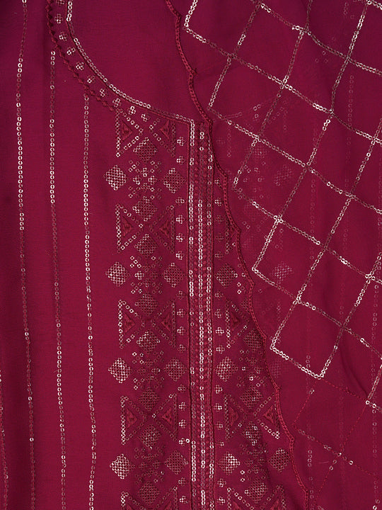 Pink Unstitched Embroidered Silk Georgette Dress Material With Dupatta