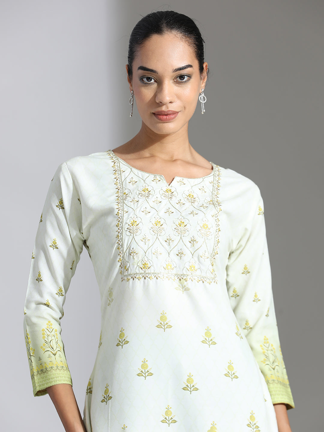 Light Green Printed Poly Rayon Straight Kurta
