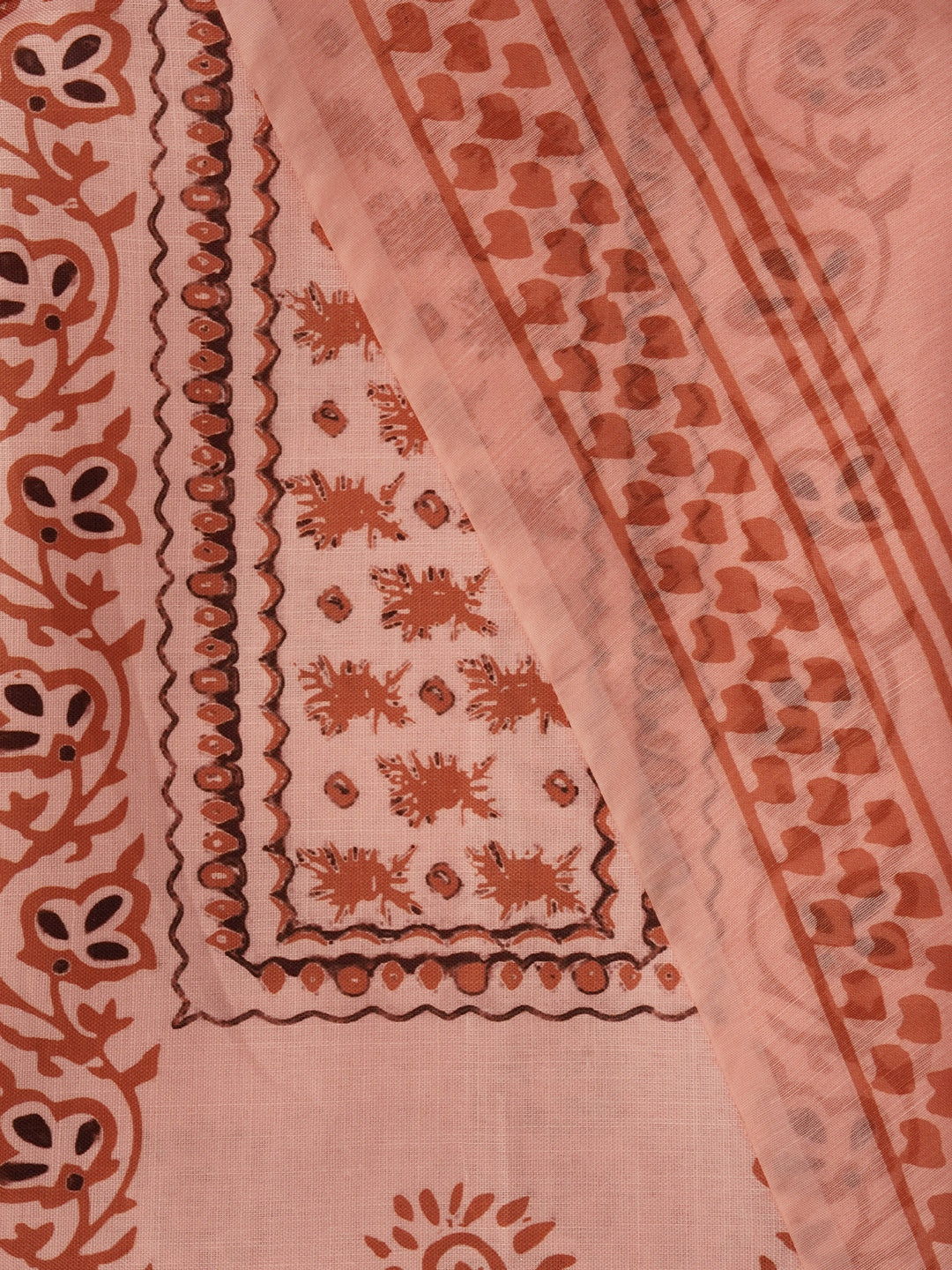 Peach Floral Printed Cotton Blend Dress Material with Dupatta