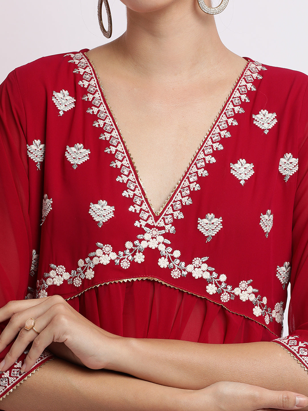 Pink Embroidered Georgette Kurta Set With Dupatta