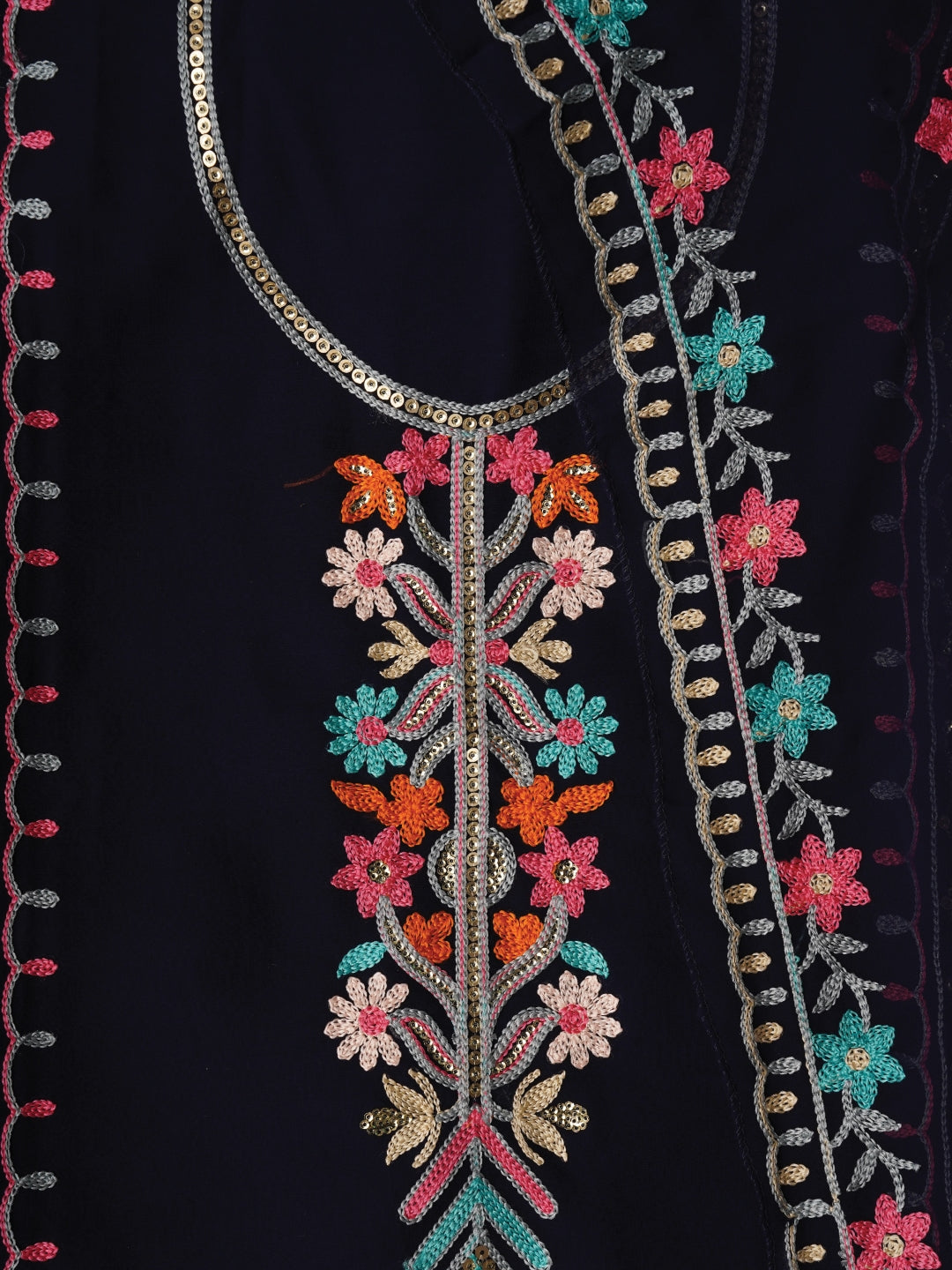 Blue Sequin Embroidered Silk Georgette Dress Material with Dupatta