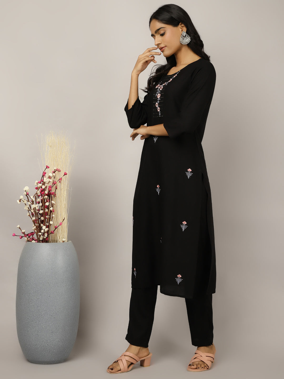 Thread & Sequins Work Black Suit Set