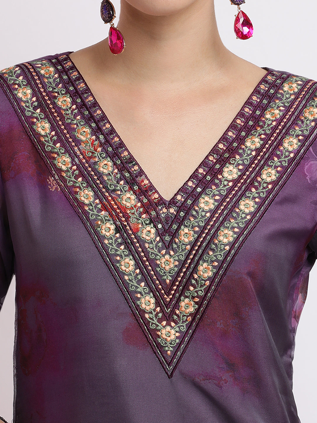Floral Embroidered Organza Kurta Set With Dupatta