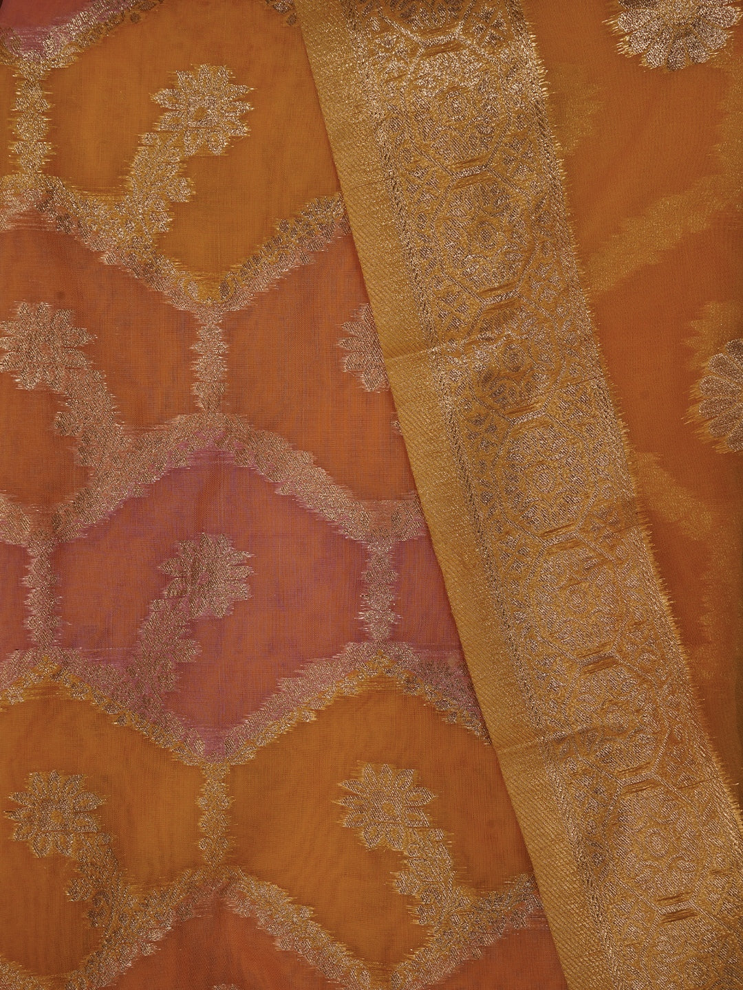 Multicolor Unstitched Zari Woven Organza Dress Material With Dupatta