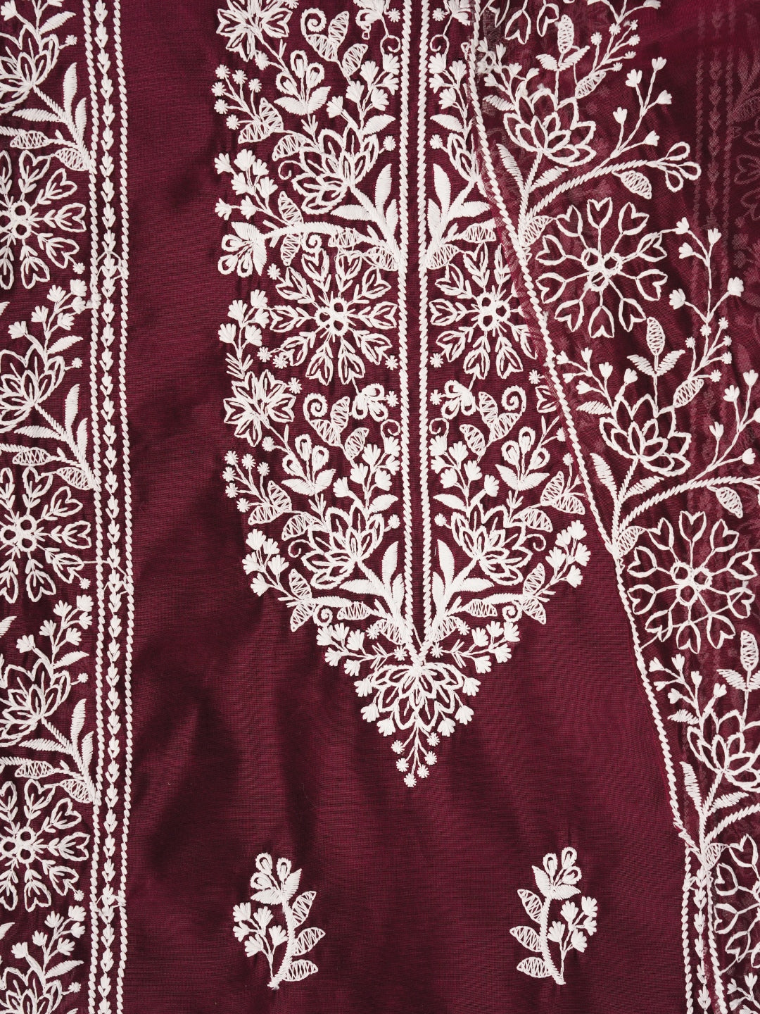 Purple Zari Embroidered Organza Dress Material with Dupatta