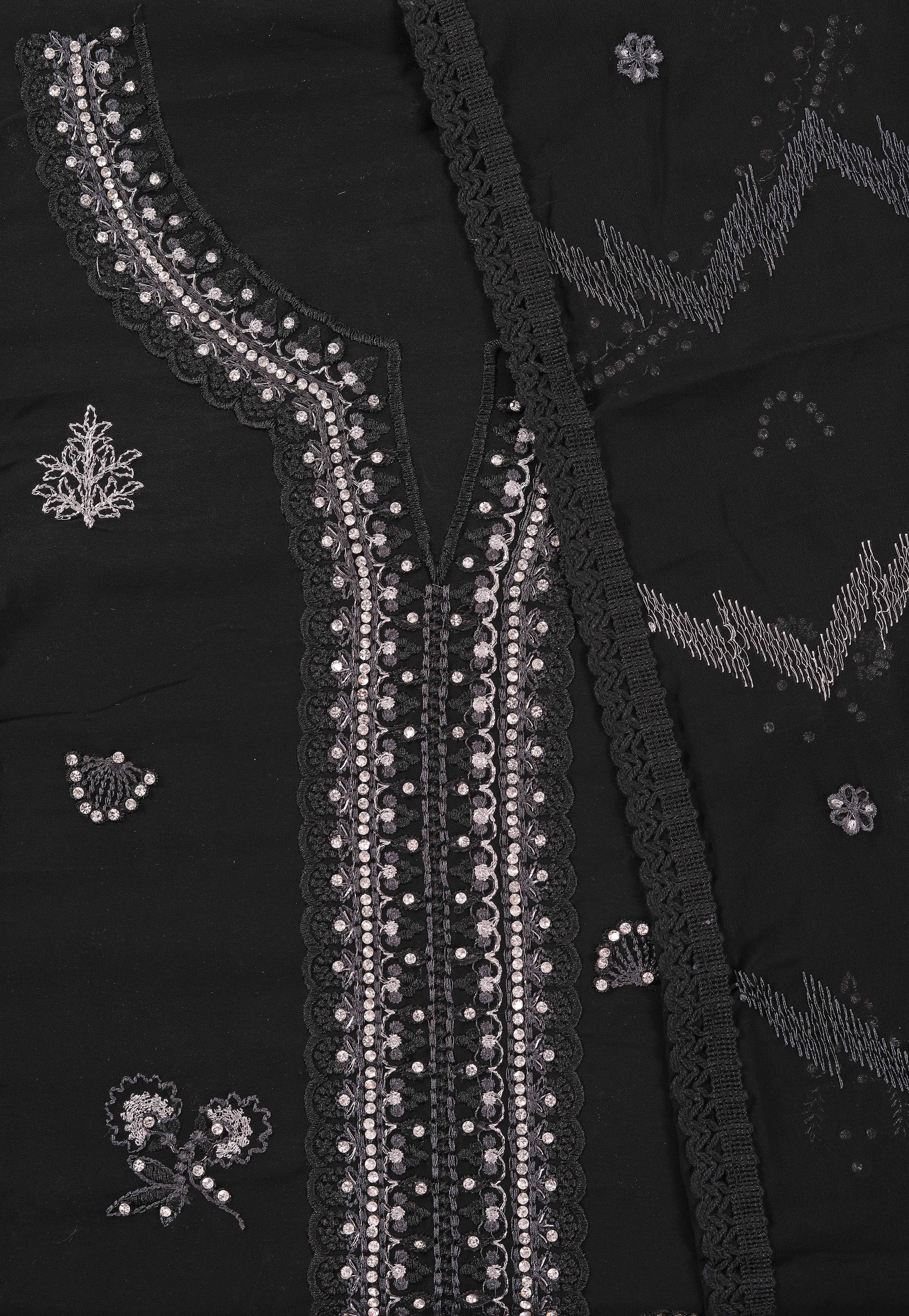 Black Heavy Embroidered Poly Georgette Dress Material with Dupatta