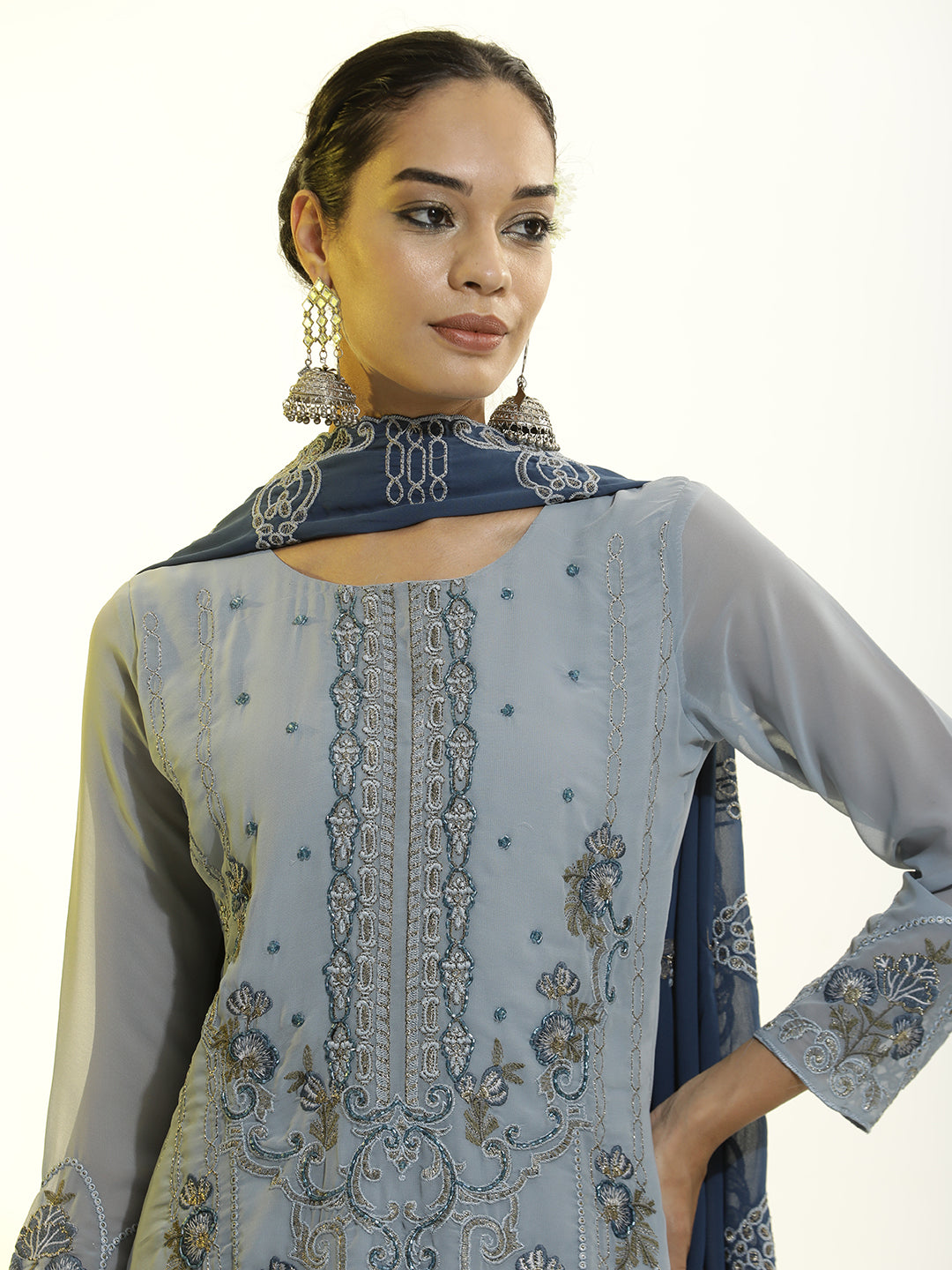 Heavy Embroidered Georgette Festive Kurta Set With Dupatta