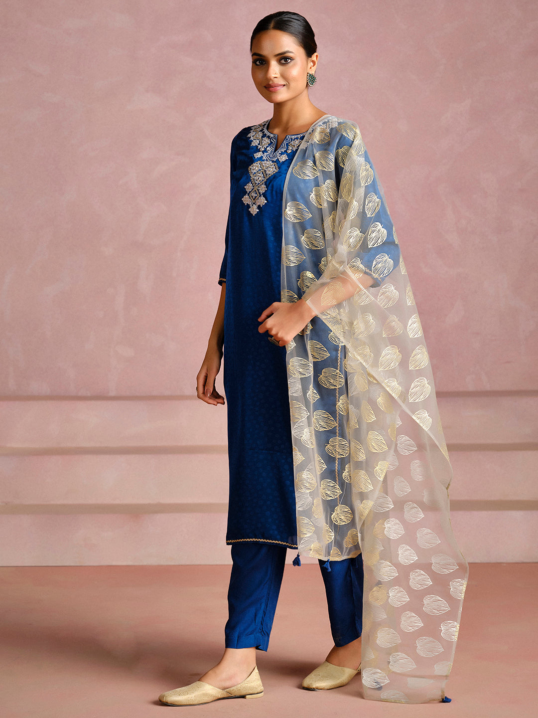 Teal Blue Gota Patti Work Festive Kurta Set With Dupatta