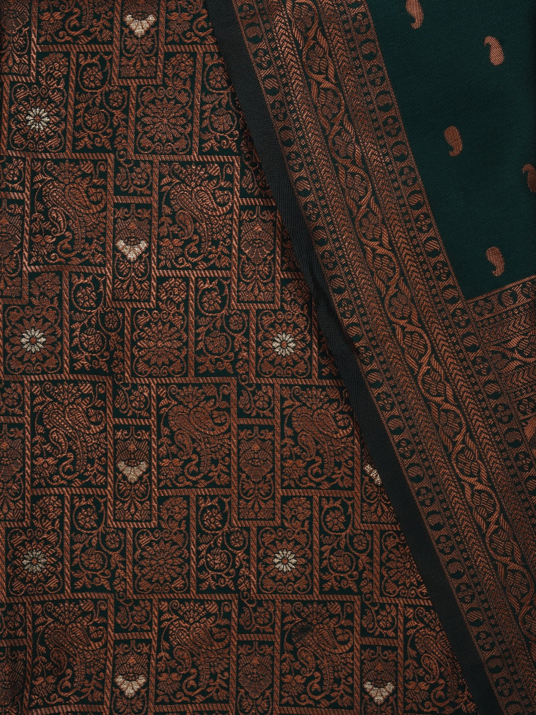 Mehandi Green Floral Silk Zari Woven Dress Material with Dupatta