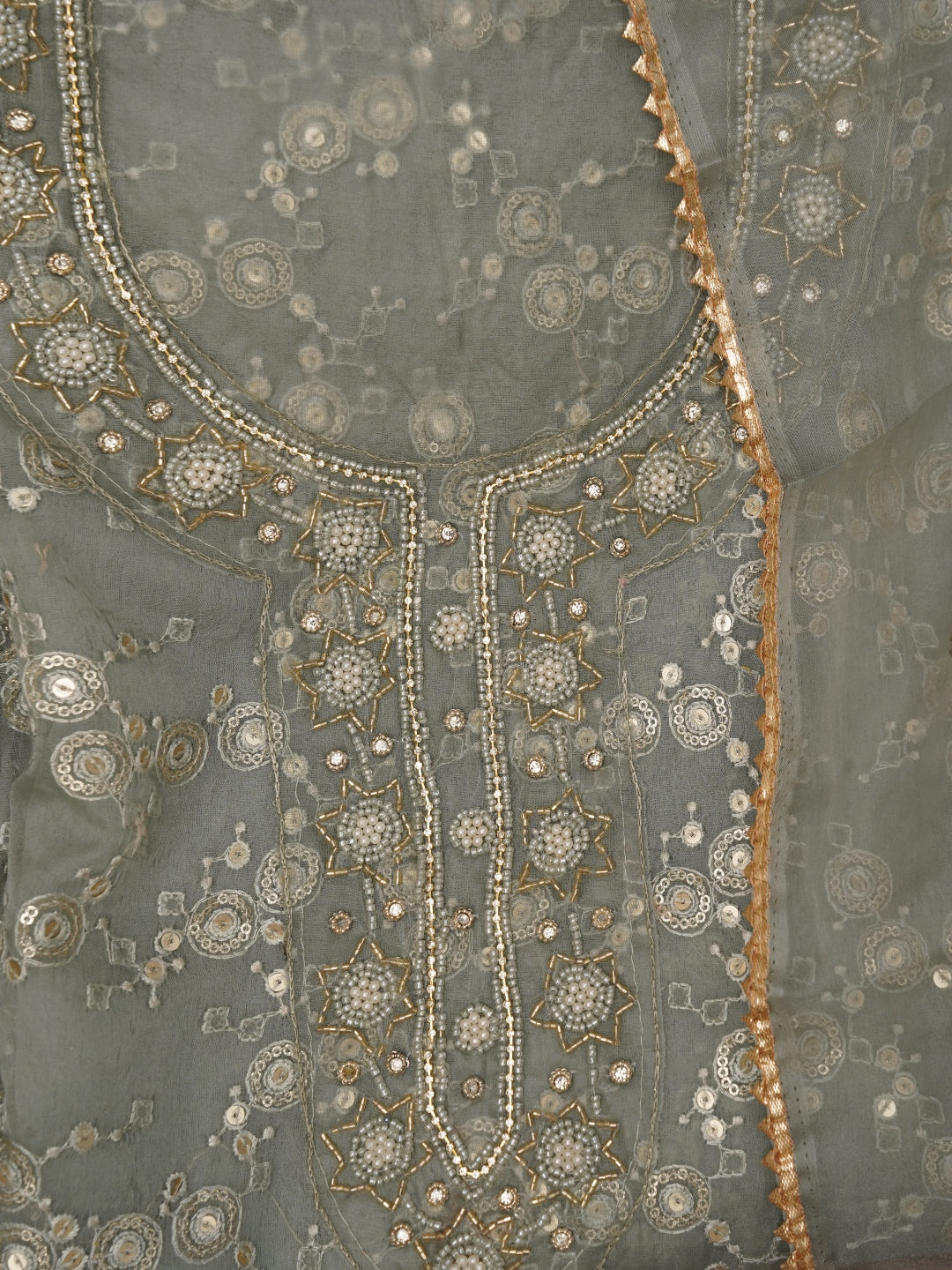 Mehandi Green Festive Embellished Organza Dress Material with Dupatta