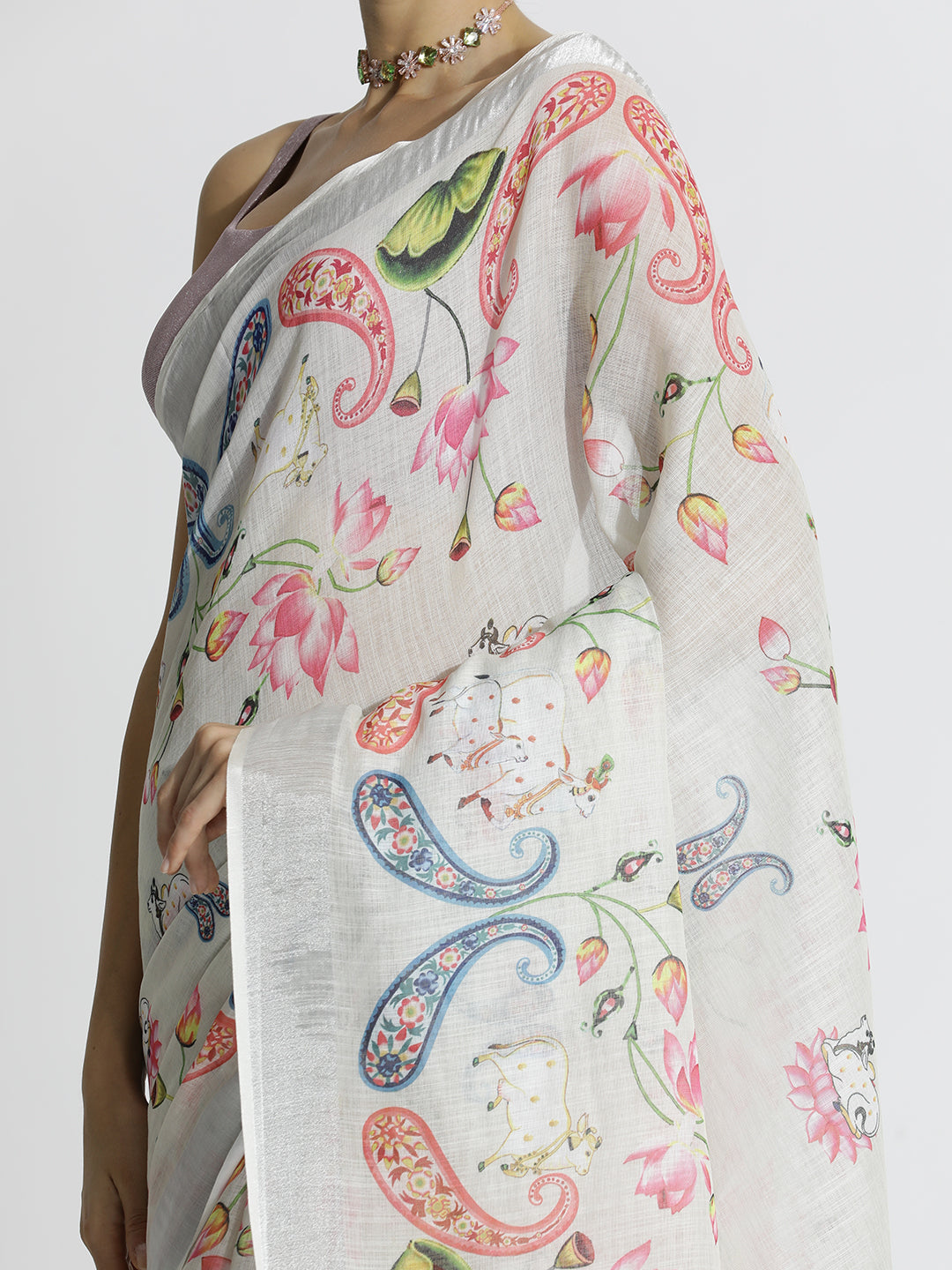 Pichwai Printed Daily Wear Pure Linen Saree