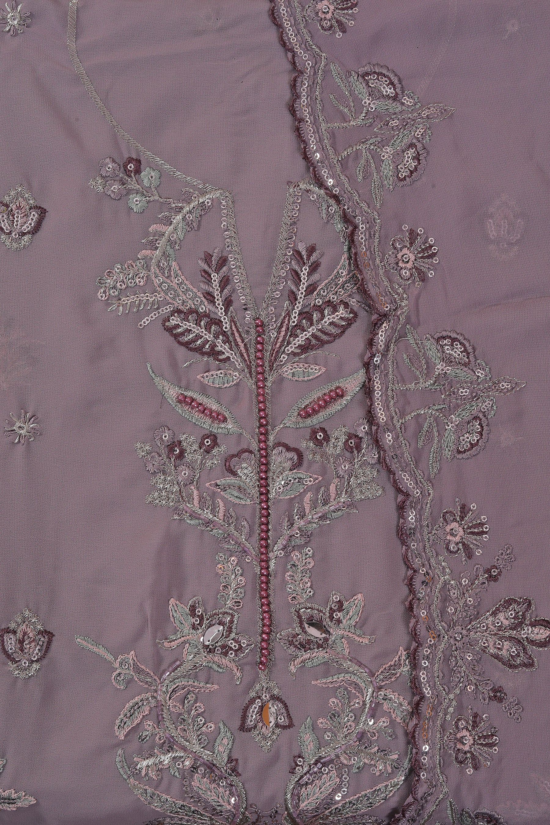 Lavender Heavy Embroidered Poly Georgette Dress Material with Dupatta