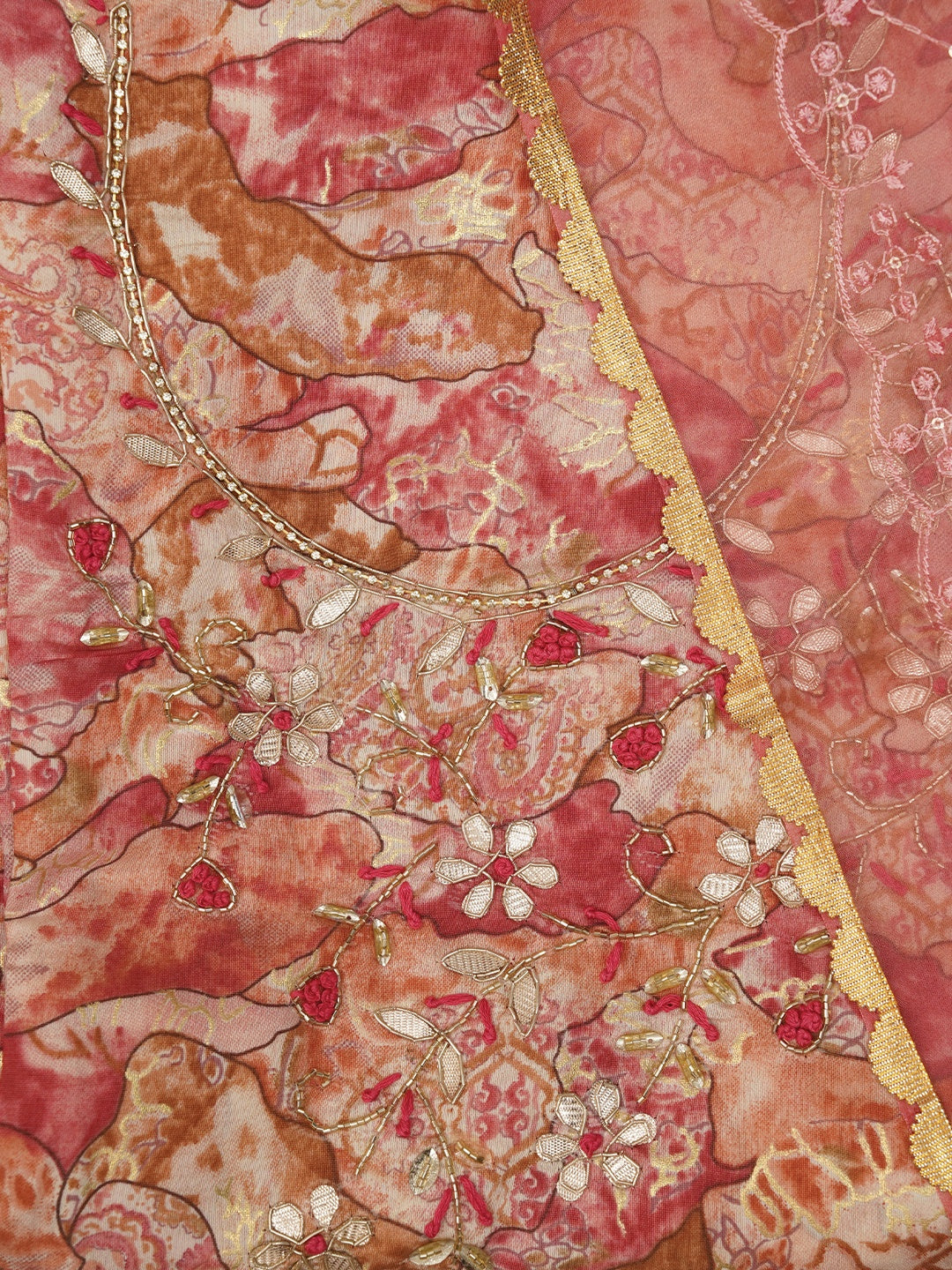 Multicolor Abstract Printed Embroidered Dress Material with Dupatta