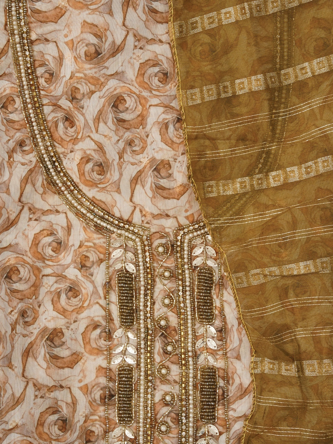 Unstitched Embellished Multicolor Cotton Blend Dress Material with Dupatta