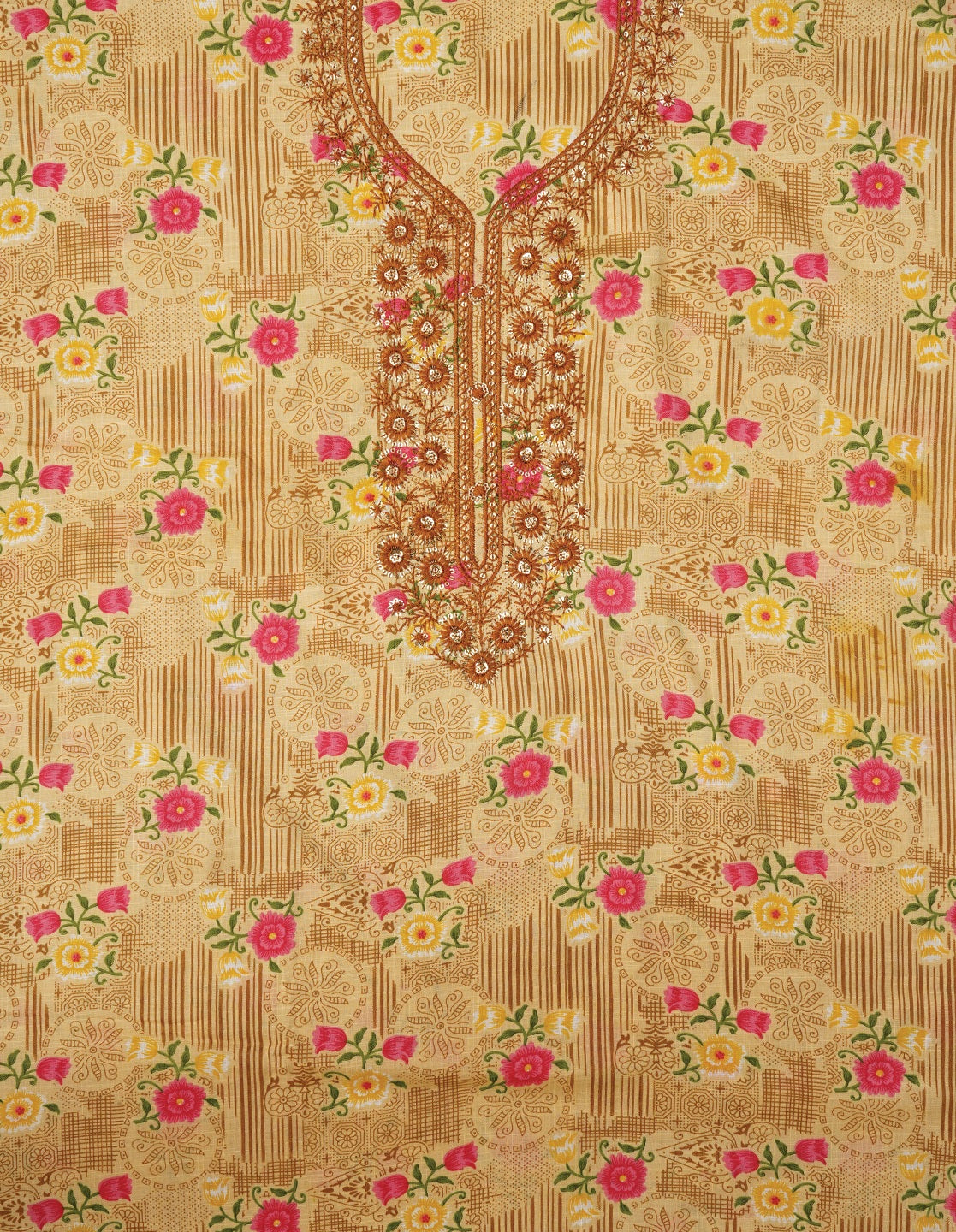 Sequin Embroidered Pure Cotton Floral Dress Material with Dupatta