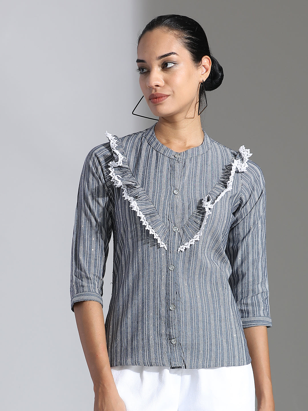 Striped Poly Cotton A-Line Top