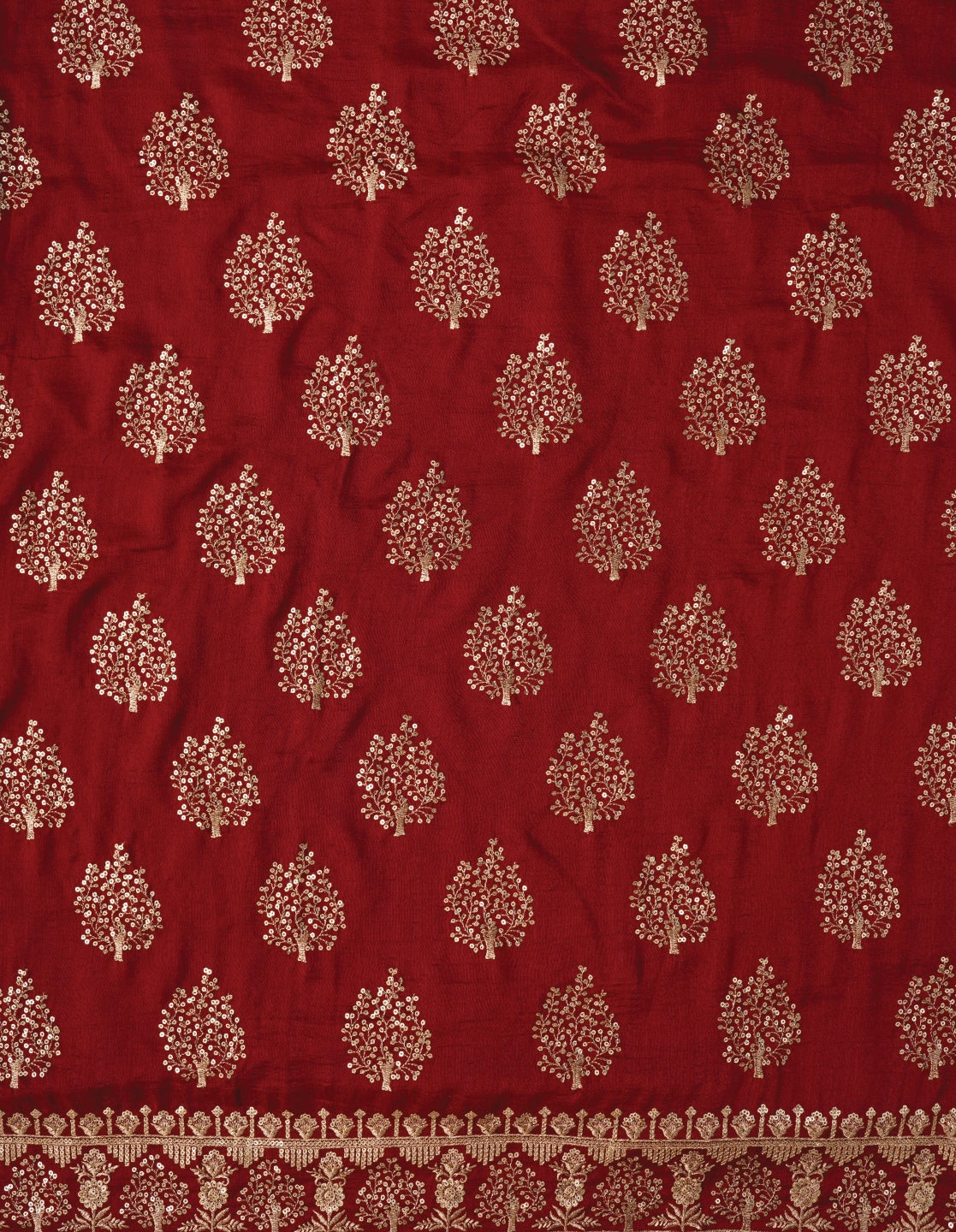 Red Sequin Work Cotton Blend Dress Material with Dupatta