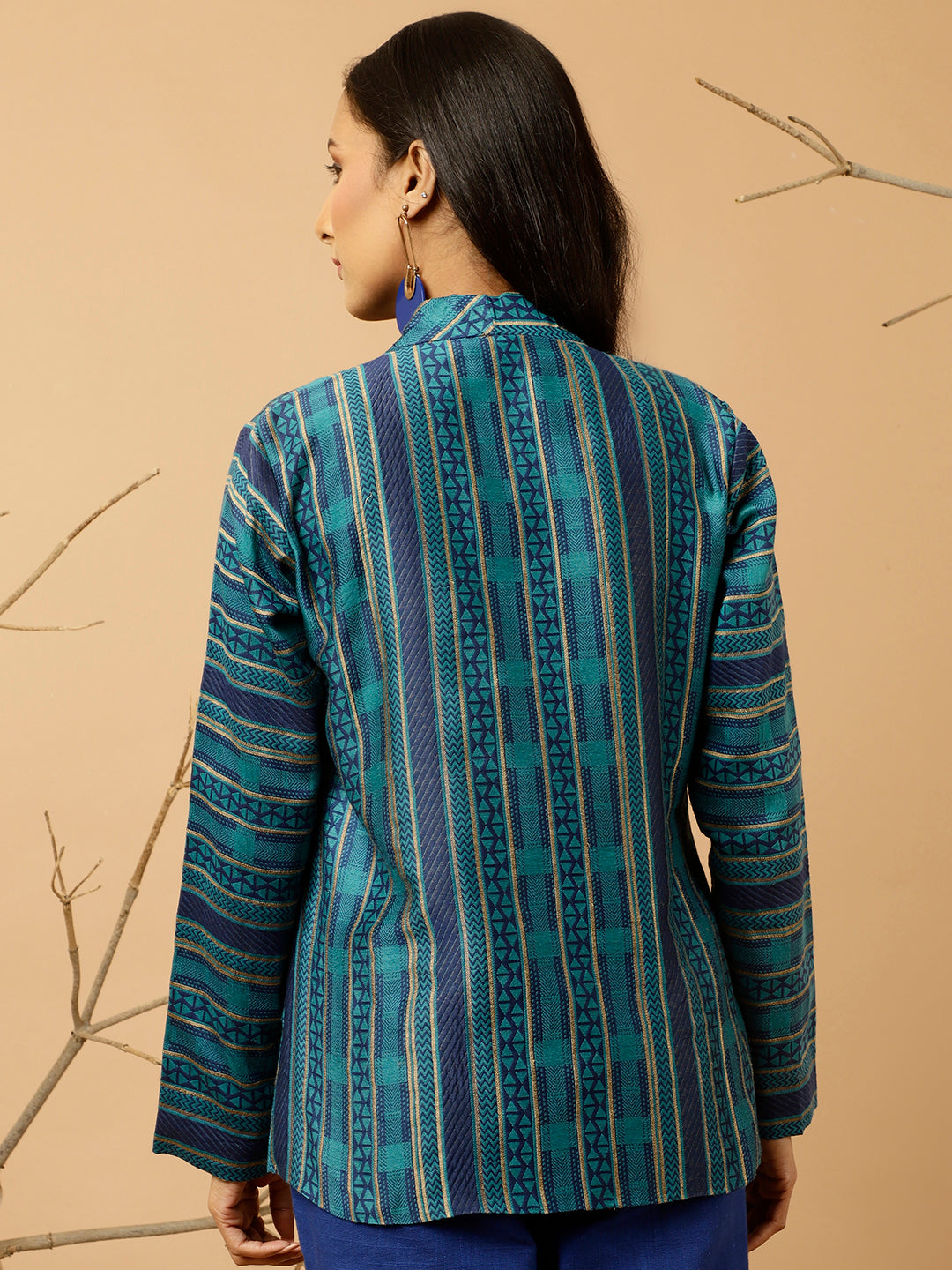 Blue Jacquard Chanderi Jacket