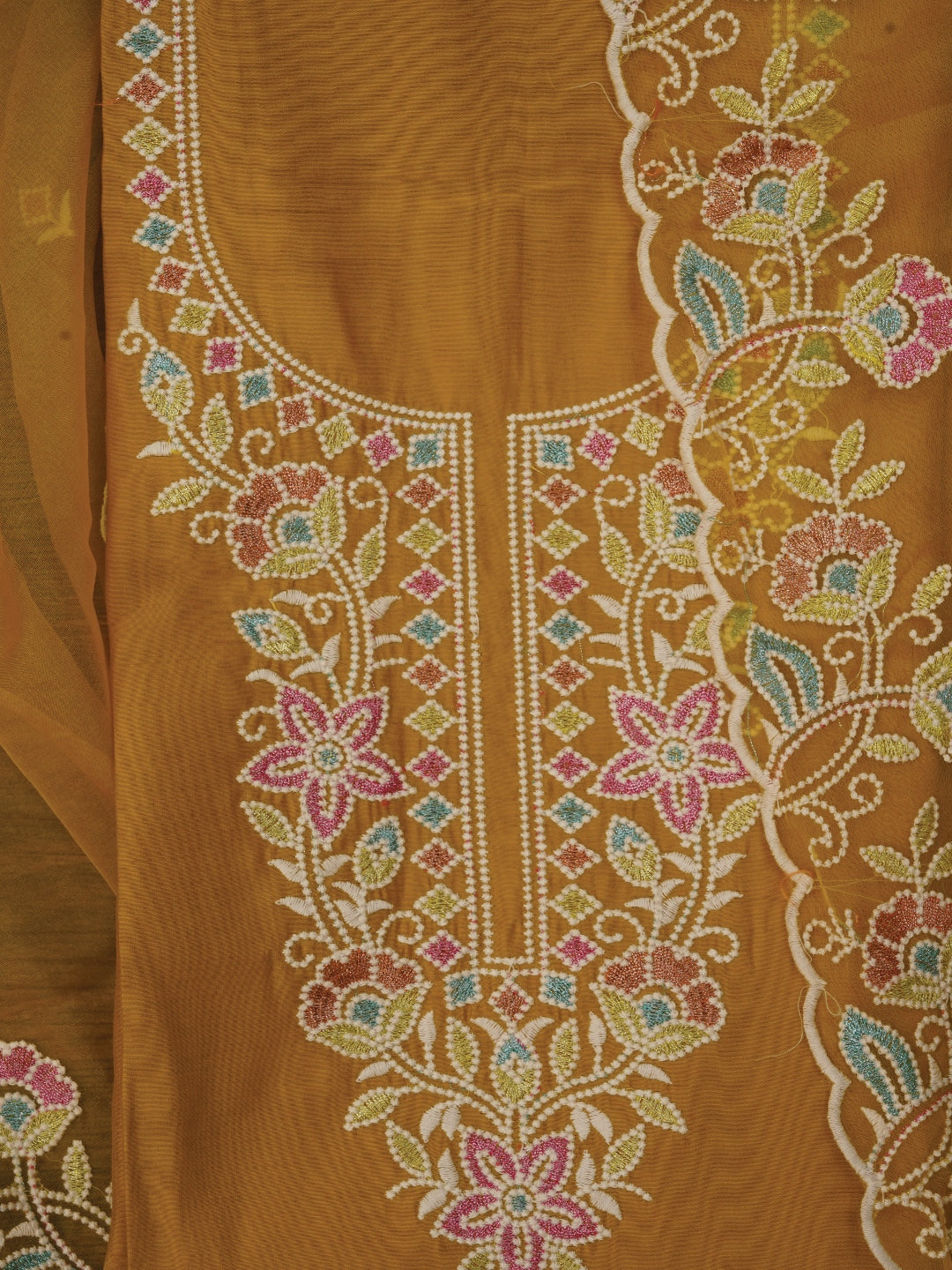 Mustard Zari Pure Cotton Dress Material with Dupatta