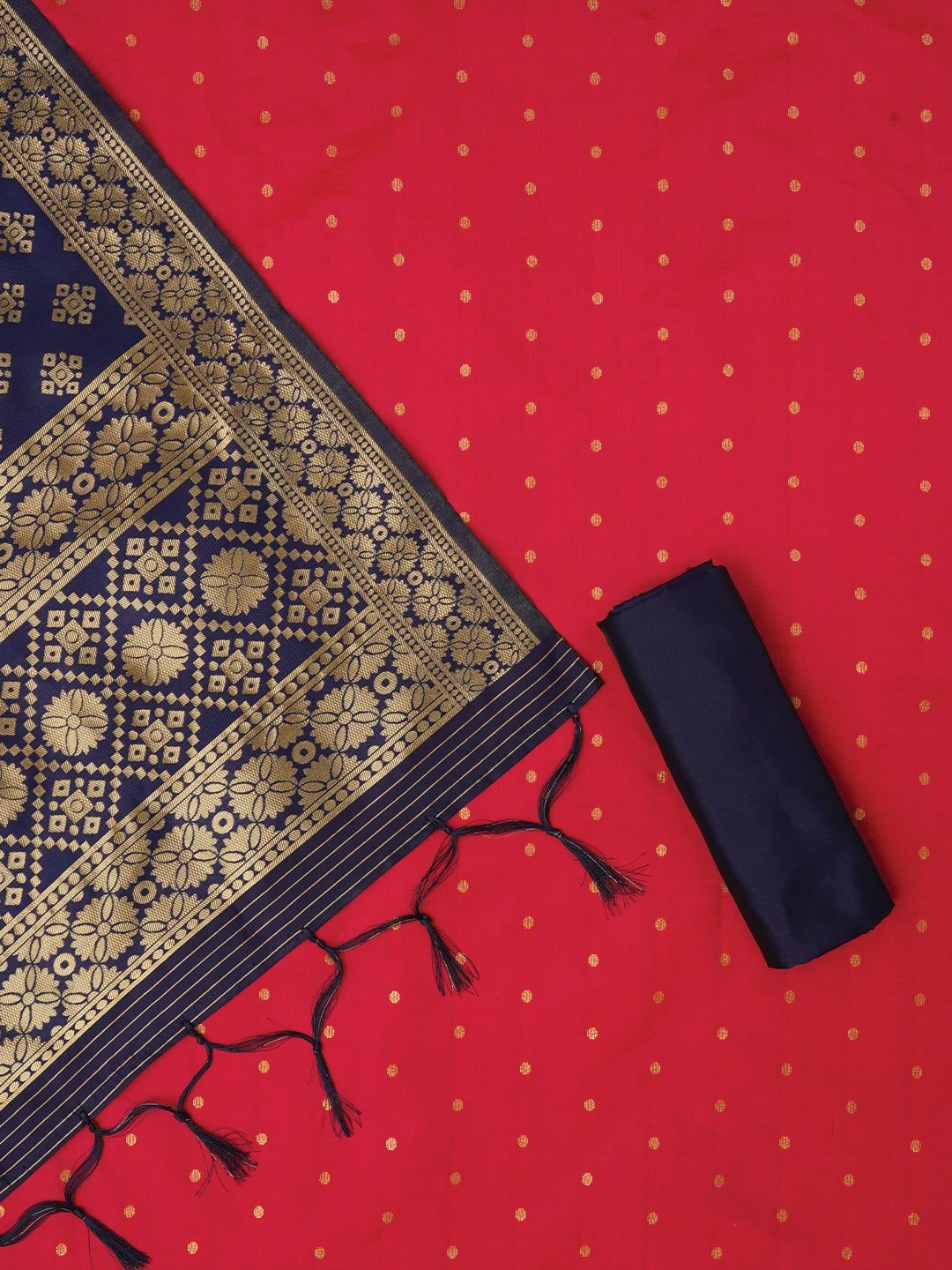 Peach Zari Woven Silk Blend Dress Material With Dupatta