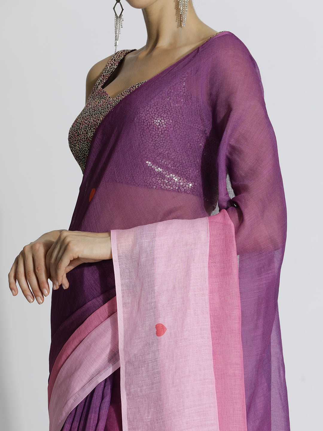 Colorblocked Daily Wear Pure Linen Saree