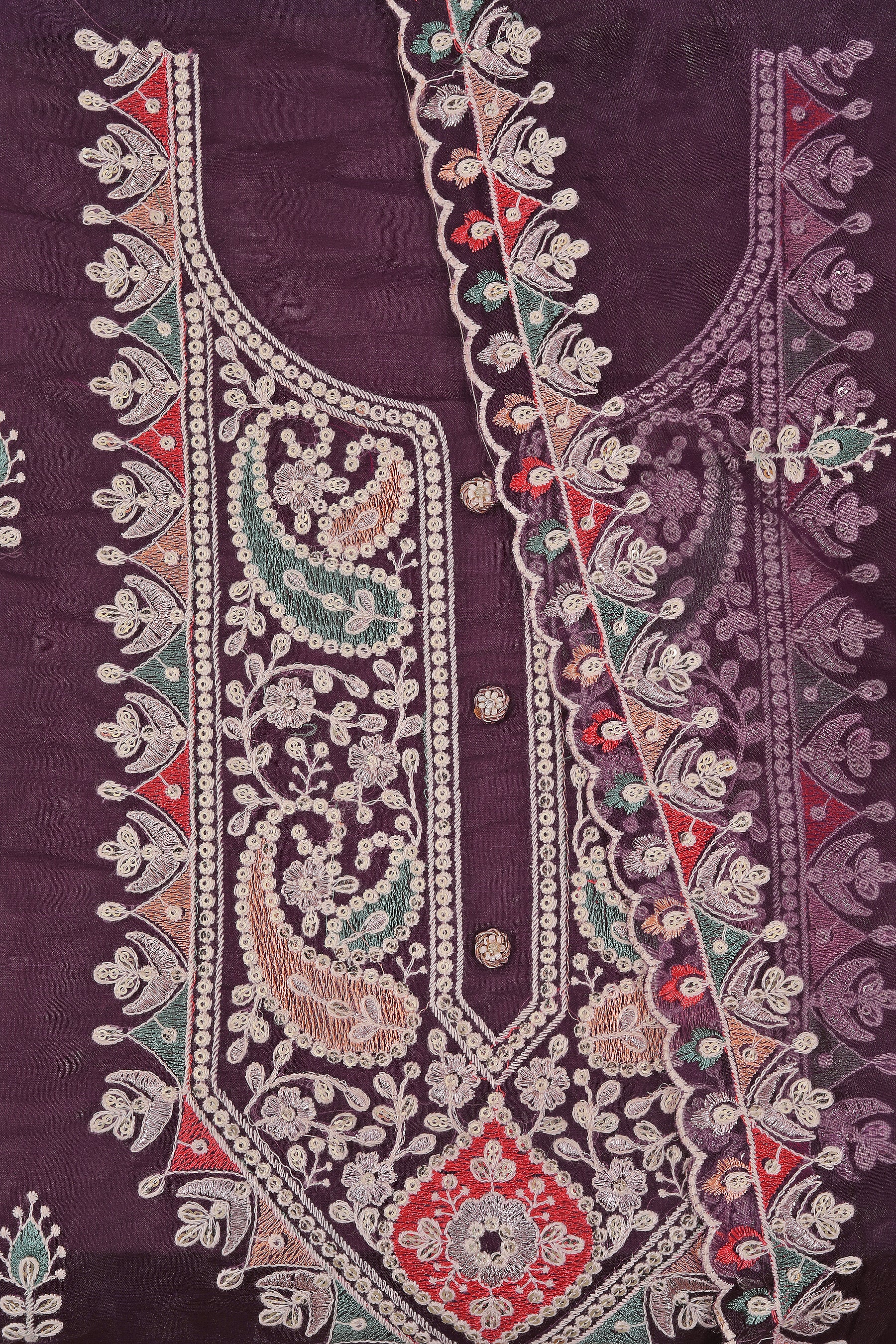 Wine Gota Patti Organza Dress Material With Embellished Dupatta