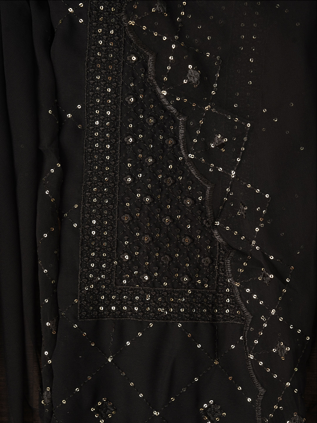 Black Embroidered Silk Georgette Dress Material with Dupatta