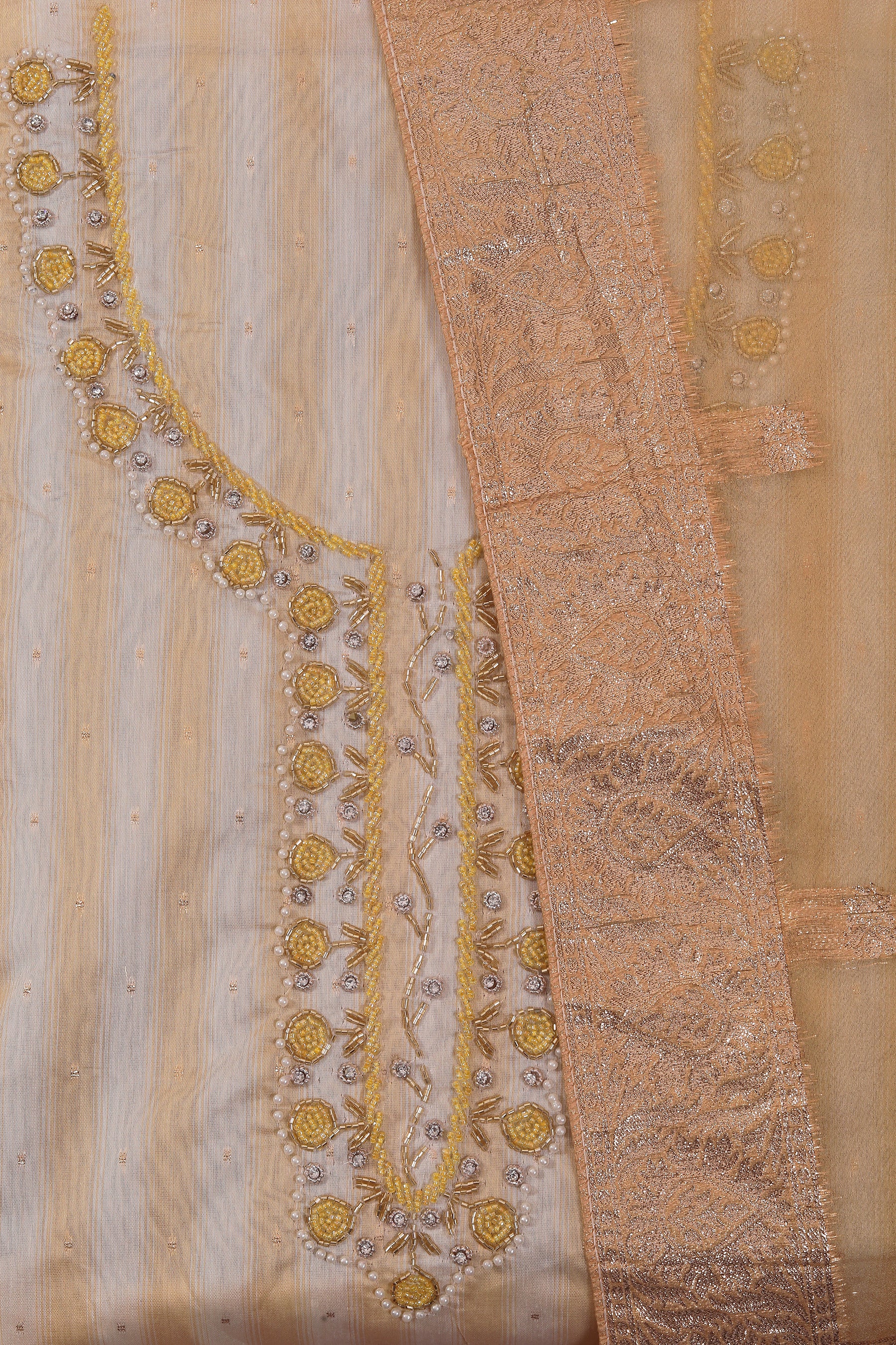 Yellow Silk Blend Embellished Dress Material With Dupatta