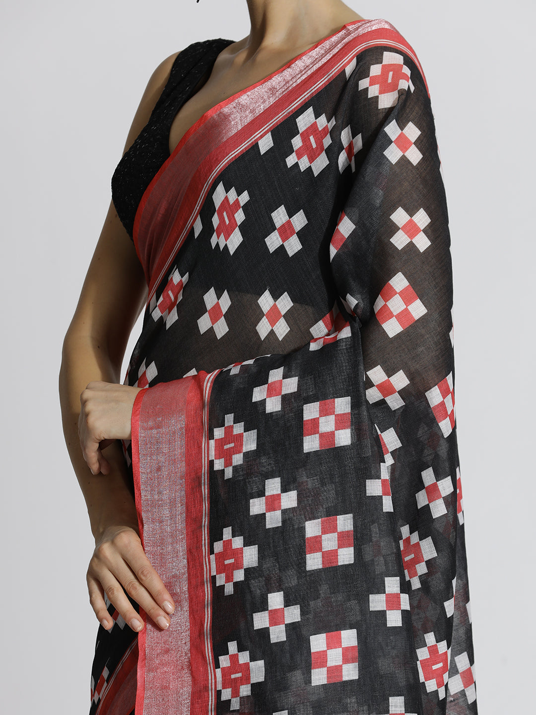 Geometric Printed Daily Wear Pure Linen Saree