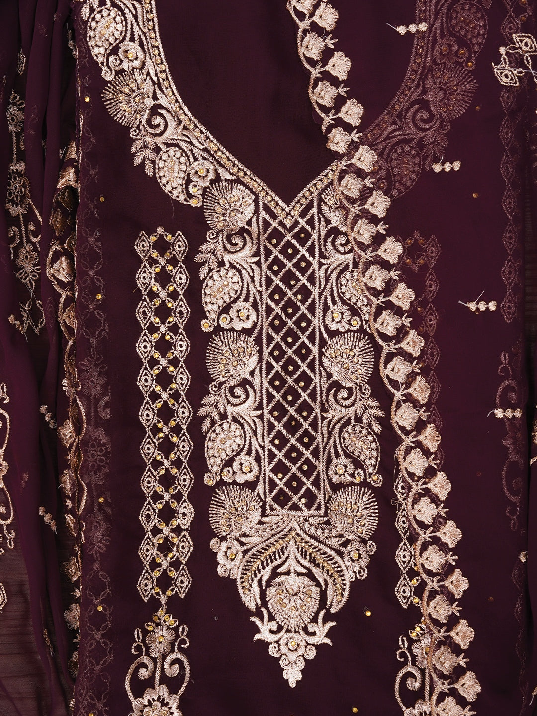 Zari Purple Silk Georgette Dress Material with Dupatta