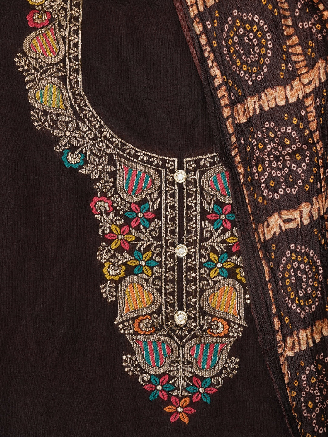 Purple Unstitched Zari Silk Blend Dress Material With Dupatta