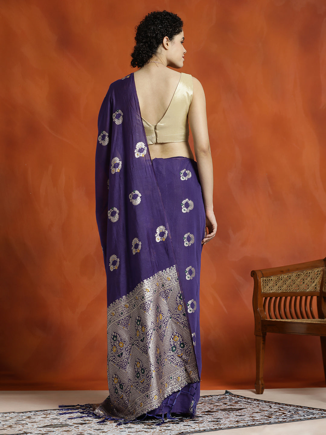 Navy Blue Silk Blend Banarasi Zari Woven Saree
