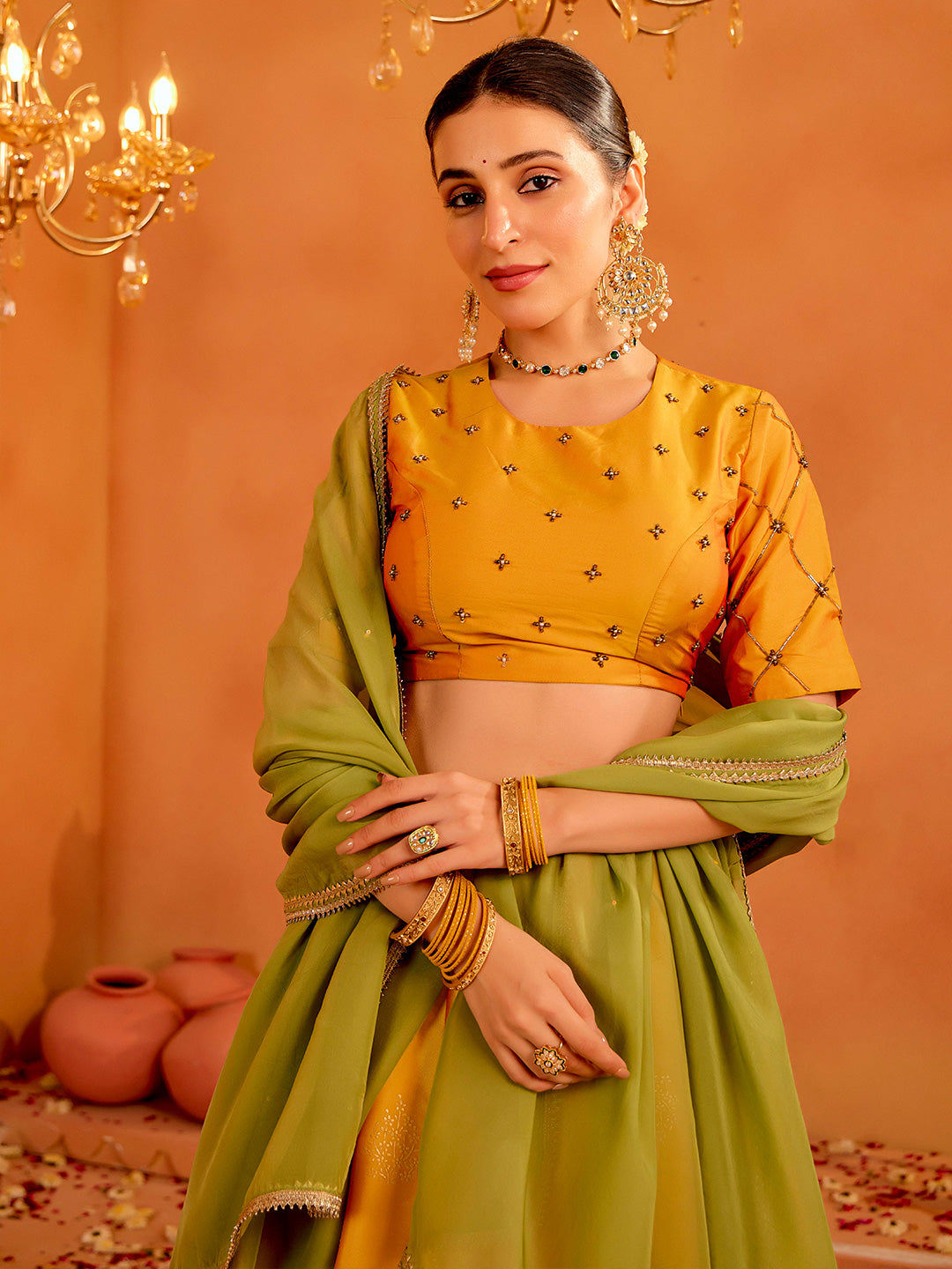 Festive Embellished Lehenga with Blouse and Dupatta