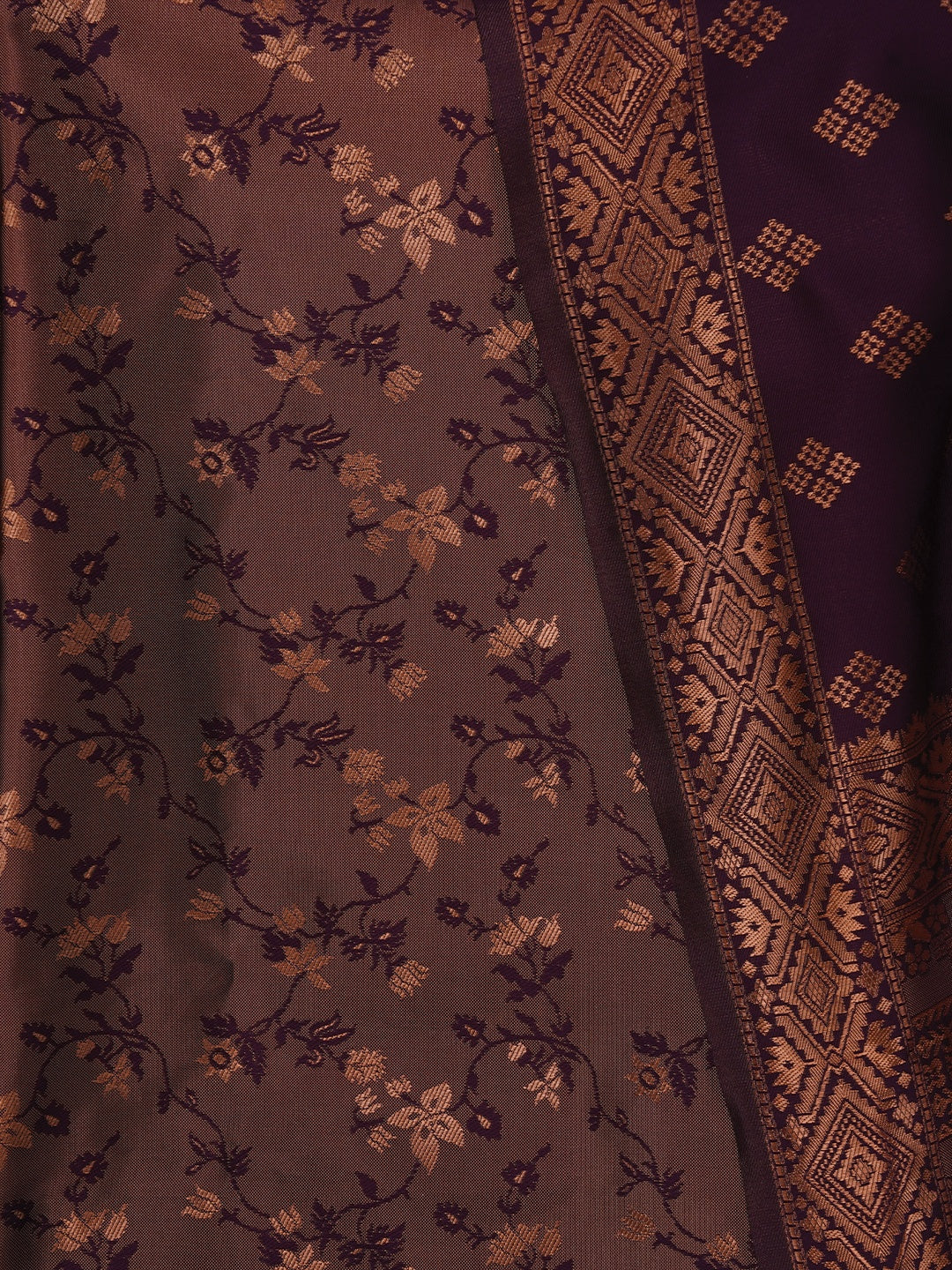 Floral Silk Zari Woven Red Dress Material with Dupatta