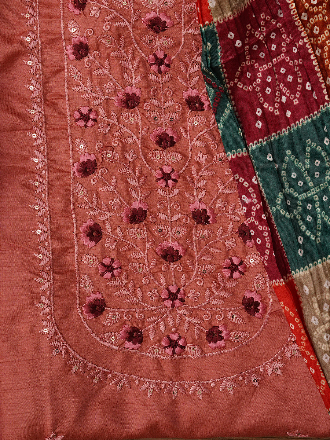 Peach Unstitched Printed Pure Cotton Dress Material With Dupatta