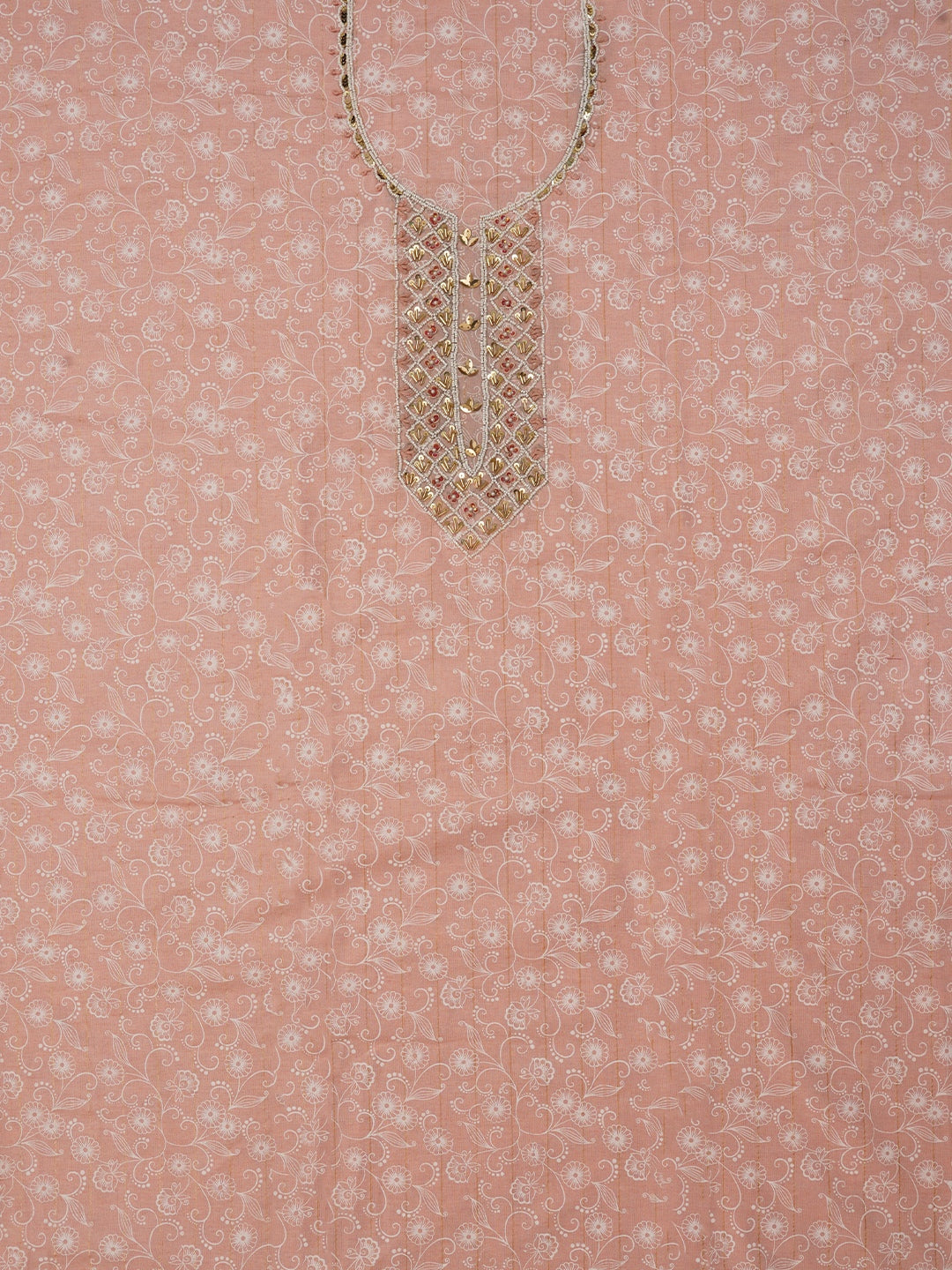 Peach Embellished Cotton Blend Dress Material with Dupatta