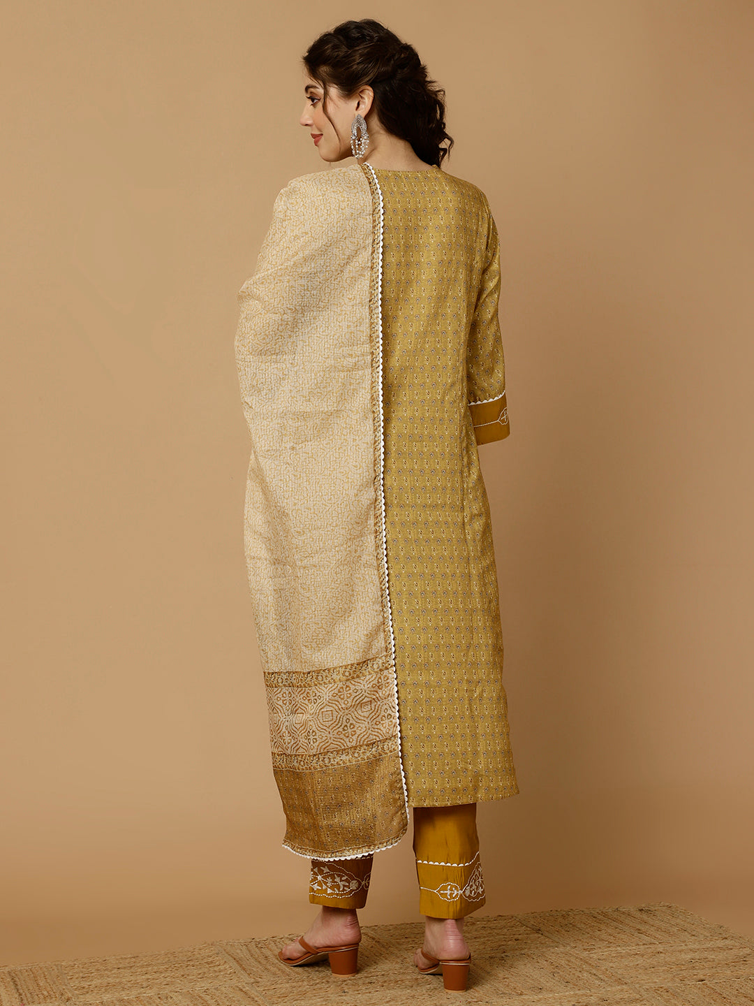 MUSTARD EMBROIDERED PAKISTANI KURTA WITH PANTS AND DUPATTA