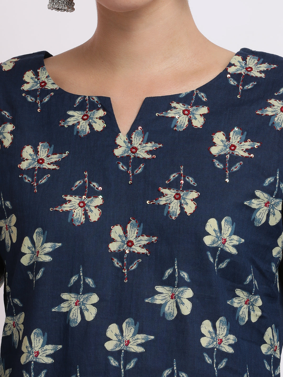 Embroidered Cotton Kurta Set With Dupatta