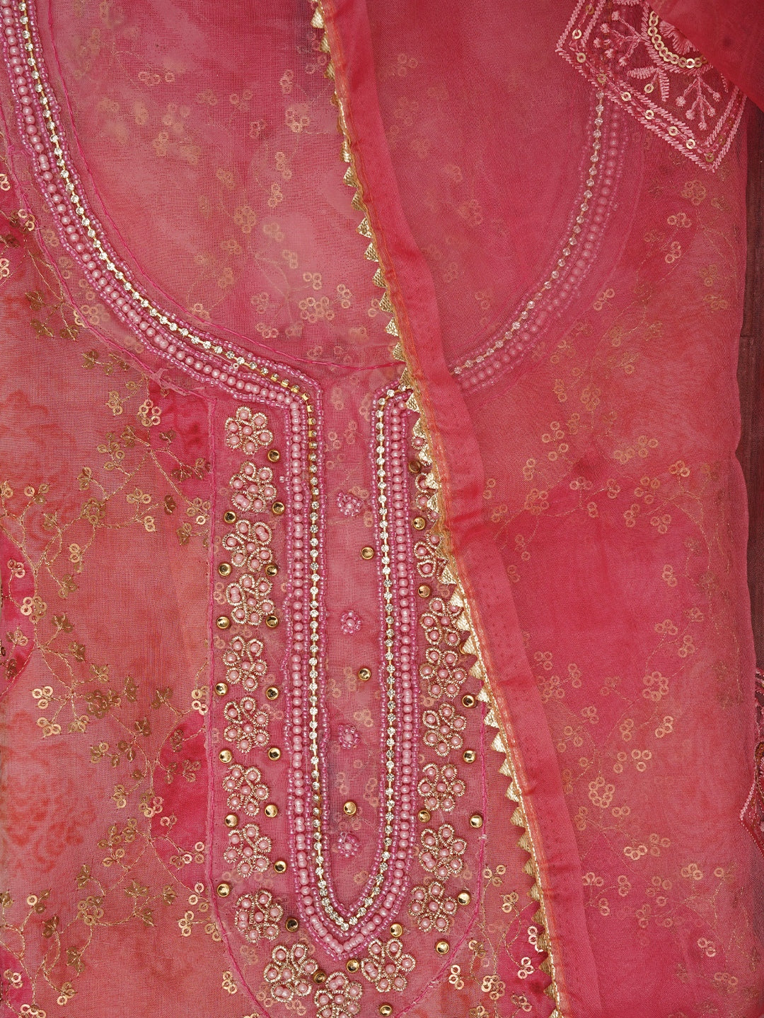 Sequin Multicolor Embellished Organza Dress Material with Dupatta