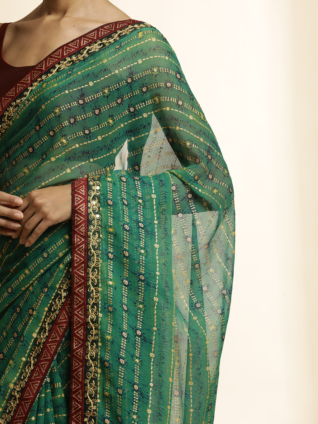 Green Printed Lightweight Georgette Saree