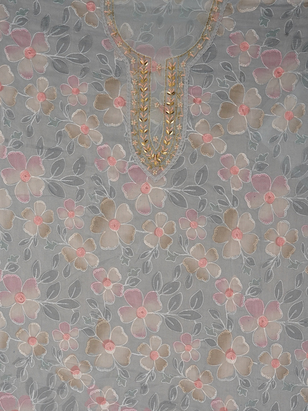 Sea Green Floral Embroidered Organza Dress Material with Dupatta