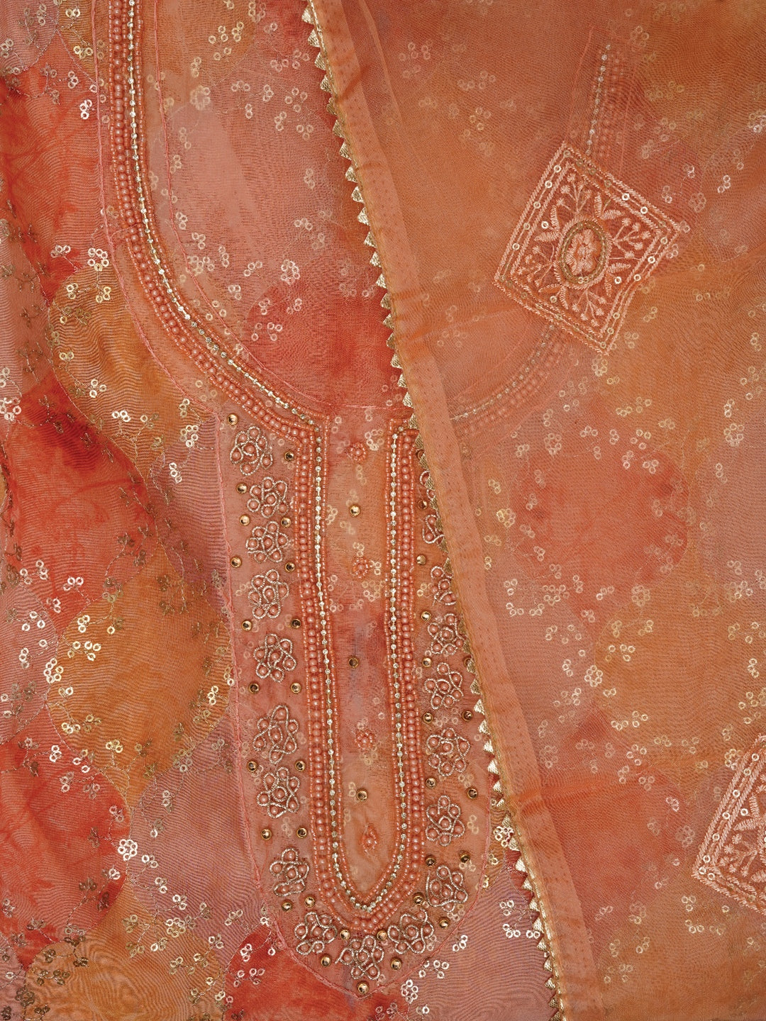 Sequin Embellished Organza Multicolor Dress Material with Dupatta