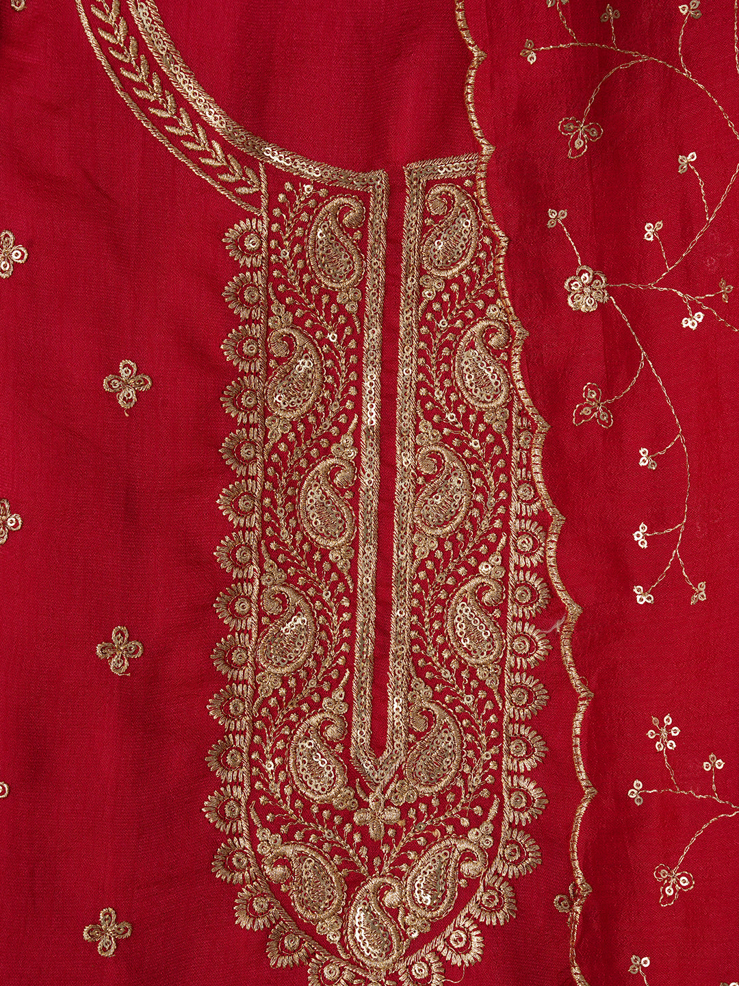 Unstitched Embroidered Pink Cotton Blend Dress Material With Dupatta