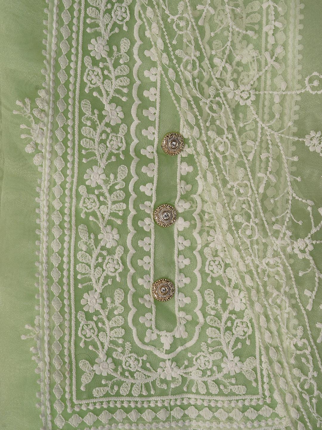 Pista Green Unstitched Embroidered Organza Dress Material With Dupatta