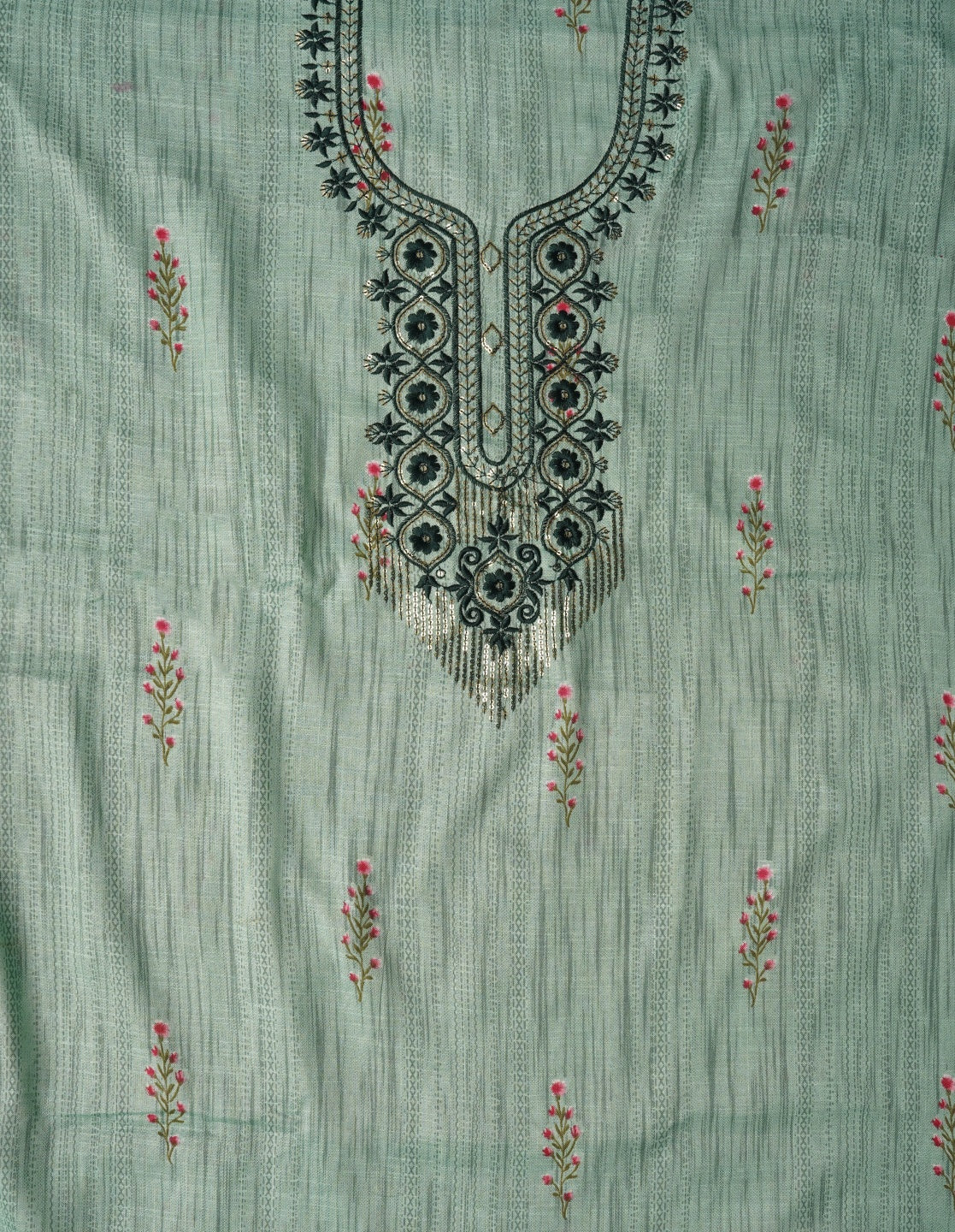 Green Embroidered Pure Cotton Dress Material with Dupatta